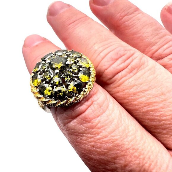 Estate Vintage Karis Green Gemstone Sterling Silver 925 Statement Ring Size 8 - Picture 9 of 11